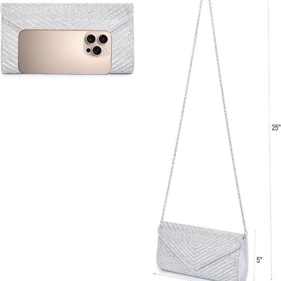 Women's Rhinestone Evening Clutch Bag Crossbody Party Purse - Picture 5 of 9